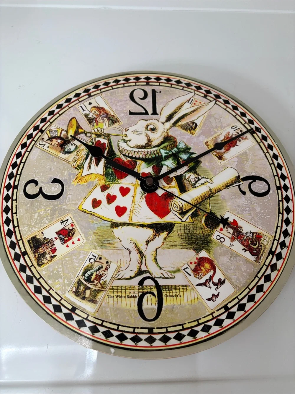Vintage Alice in Wonderland White Rabbit Backwards Wall Clock